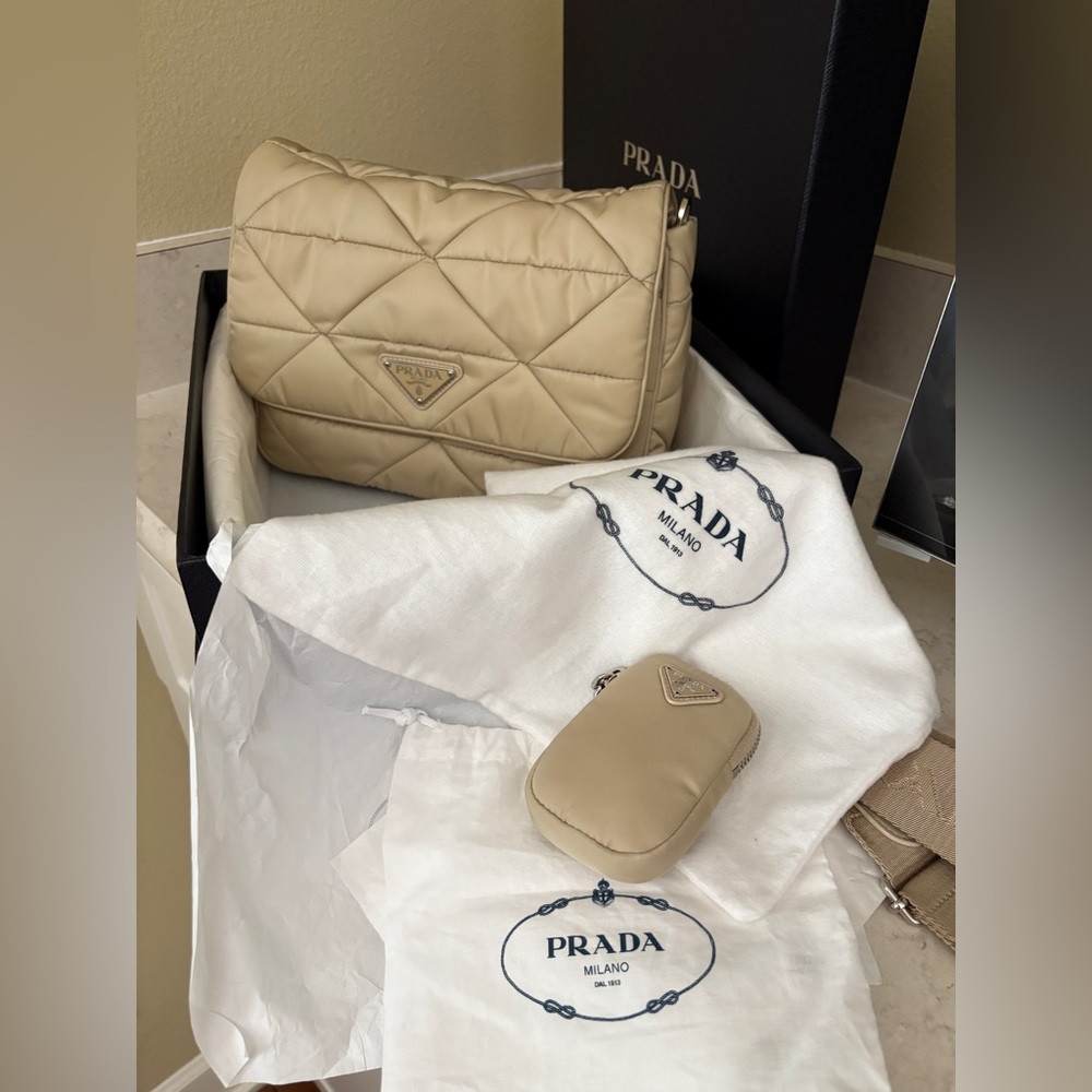 Prada Tessuto Quiltin Deserto, Padded Re-Nylon Shoulder Bag Desert Beige